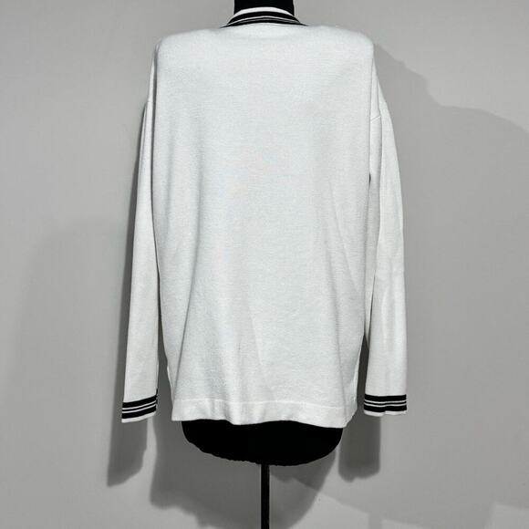 IZOD Open Cardigan Size Medium White Ivory Cream Black Stripe - Picture 5 of 10
